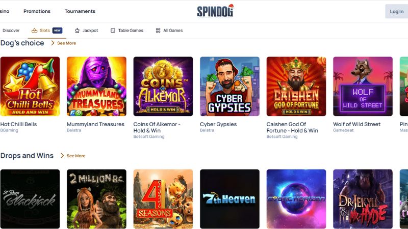 Spindog Casino Plattform Screenshot